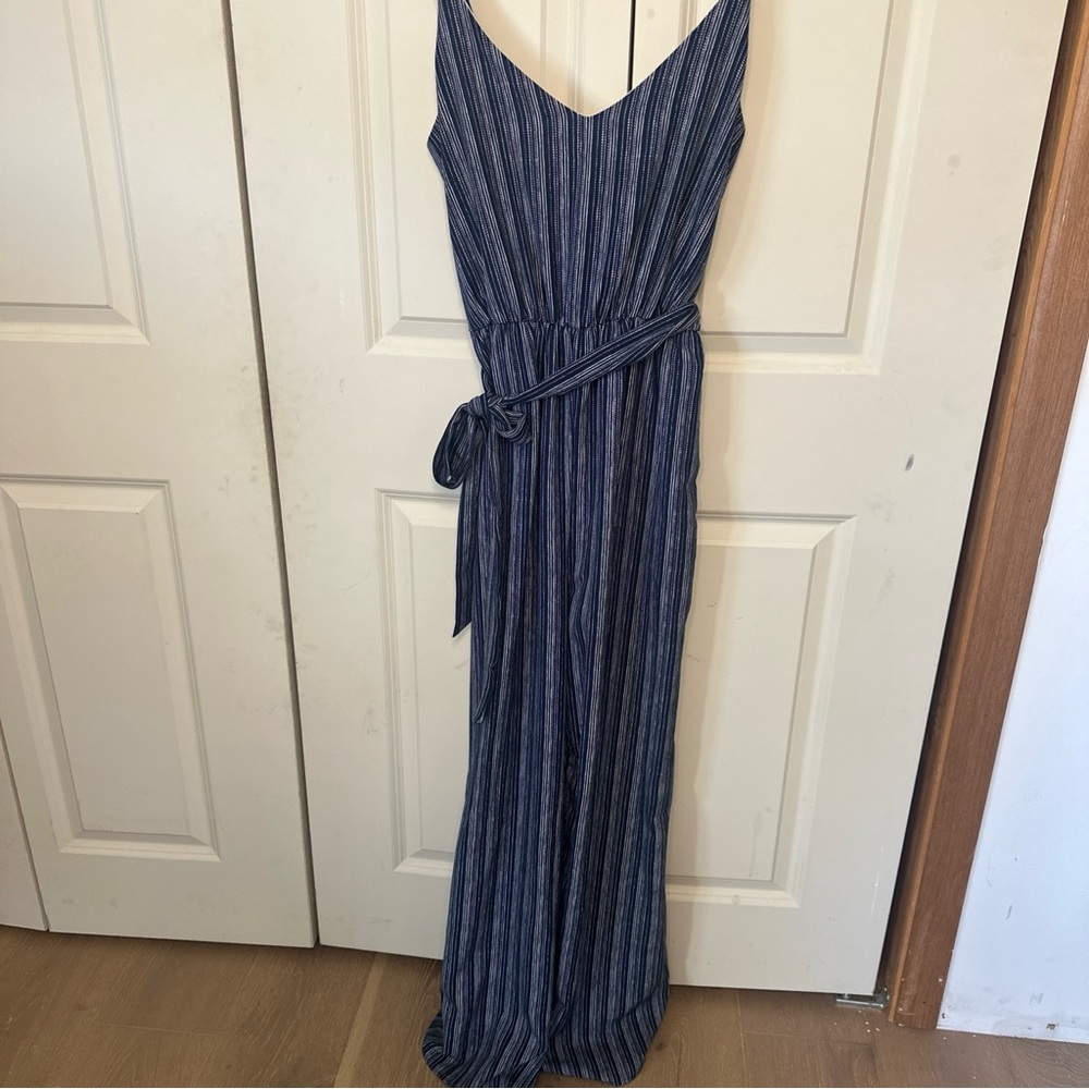 Bella Ella Boutique Navy & Wht Striped Jumpsuit Belted Waist  SZ L